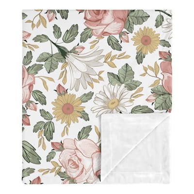 Vintage Floral Girl Baby Receiving Security Swaddle Blanket - Pink Yellow Green Boho Shabby Chic Farmhouse