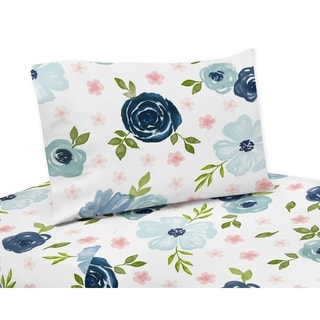 Navy Blue and Pink Watercolor Floral 3-piece Twin Sheet Set - Blush ...