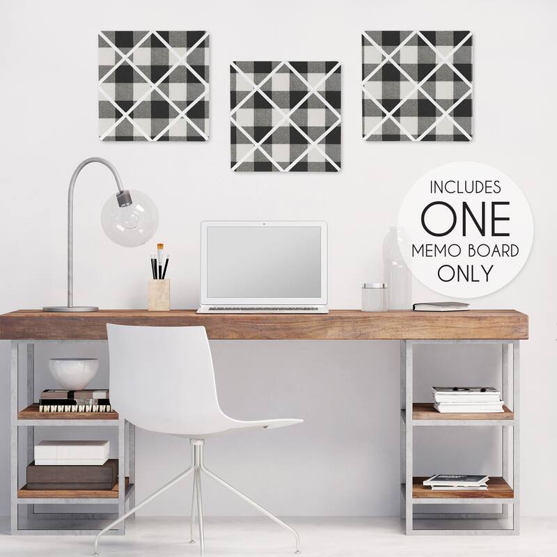 Buffalo Plaid Collection 13-inch Fabric Memory Photo Bulletin Board - Black and White Check Rustic Woodland Flannel