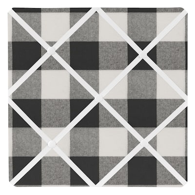 Buffalo Plaid Collection 13-inch Fabric Memory Photo Bulletin Board - Black and White Check Rustic Woodland Flannel