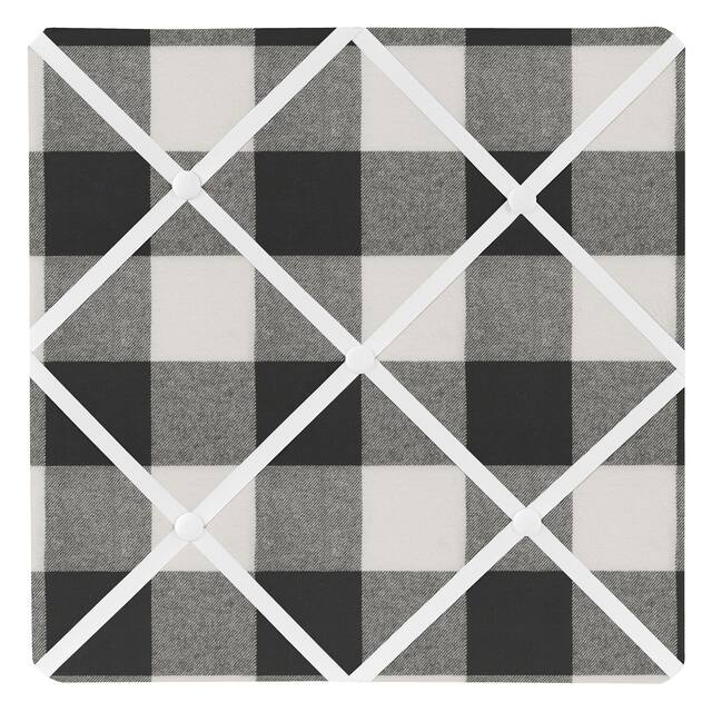 Buffalo Plaid Collection 13-inch Fabric Memory Photo Bulletin Board - Black and White Check Rustic Woodland Flannel