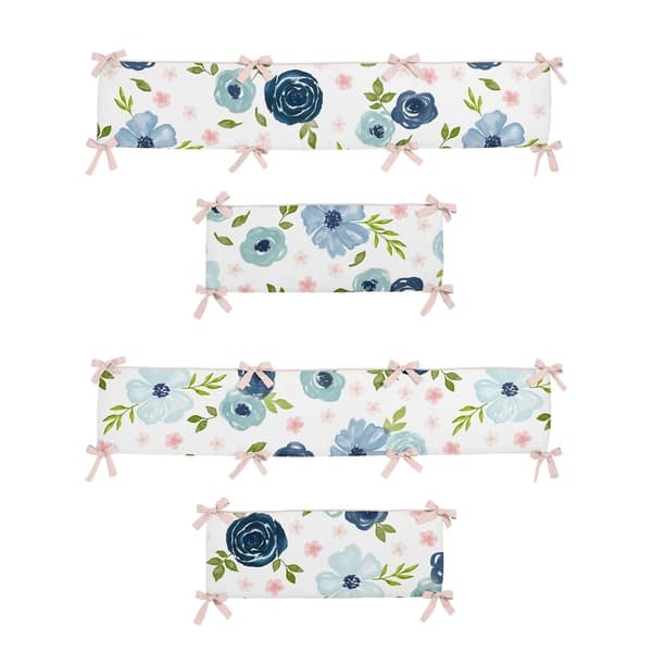 Navy Blue And Pink Watercolor Floral Girl Baby Crib Bumper Pad Blush Green White Shabby Chic Rose Flower Overstock 30757337