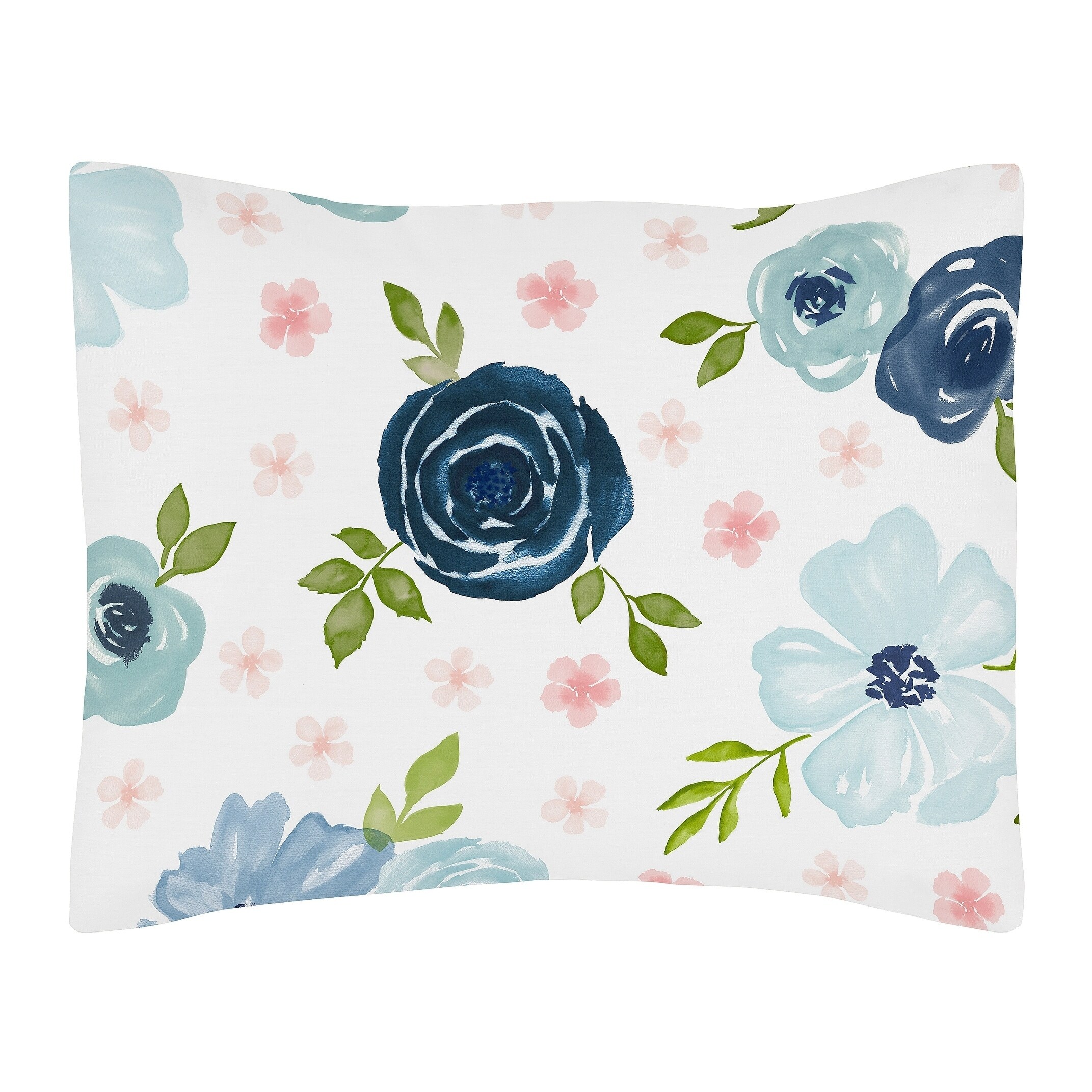 Navy Blue and Pink Watercolor Floral Girl 4pc Twin Comforter Set - Blush  Green White Shabby Chic Rose Flower - Bed Bath & Beyond - 30757358