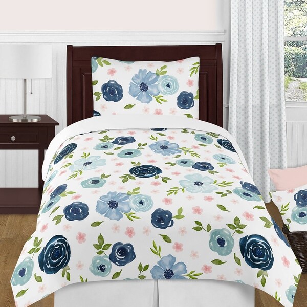 WATERCOLORS Comforter Reversible Blue Bedding Bedroom Beach TEENS 4PC FULL SIZE 