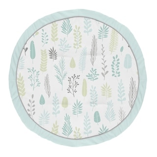 Blue Leaf Boy Girl Baby Tummy Time Playmat - Turquoise Grey Green Tropical Botanical Rainforest Jungle Sloth