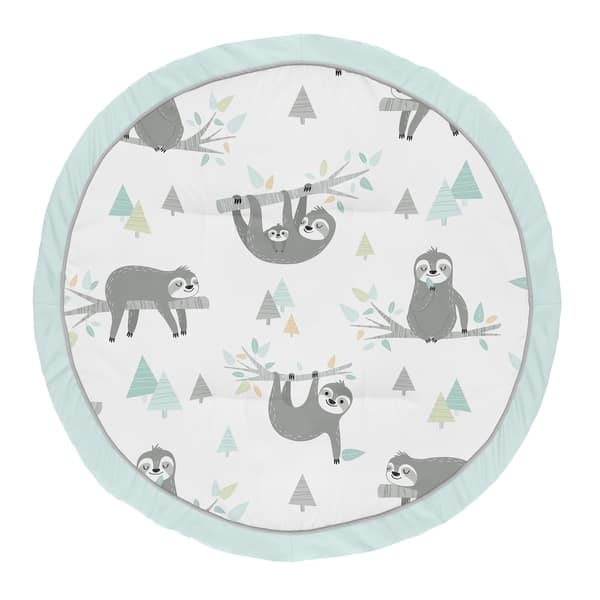 slide 2 of 2, Blue Sloth Boy Girl Baby Tummy Time Playmat - Turquoise Grey Green Jungle Leaf Botanical Rainforest