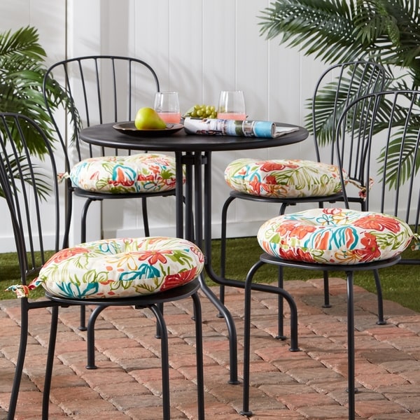 Breeze Floral Outdoor 15 inch Bistro Chair Cushion Set of 4 On