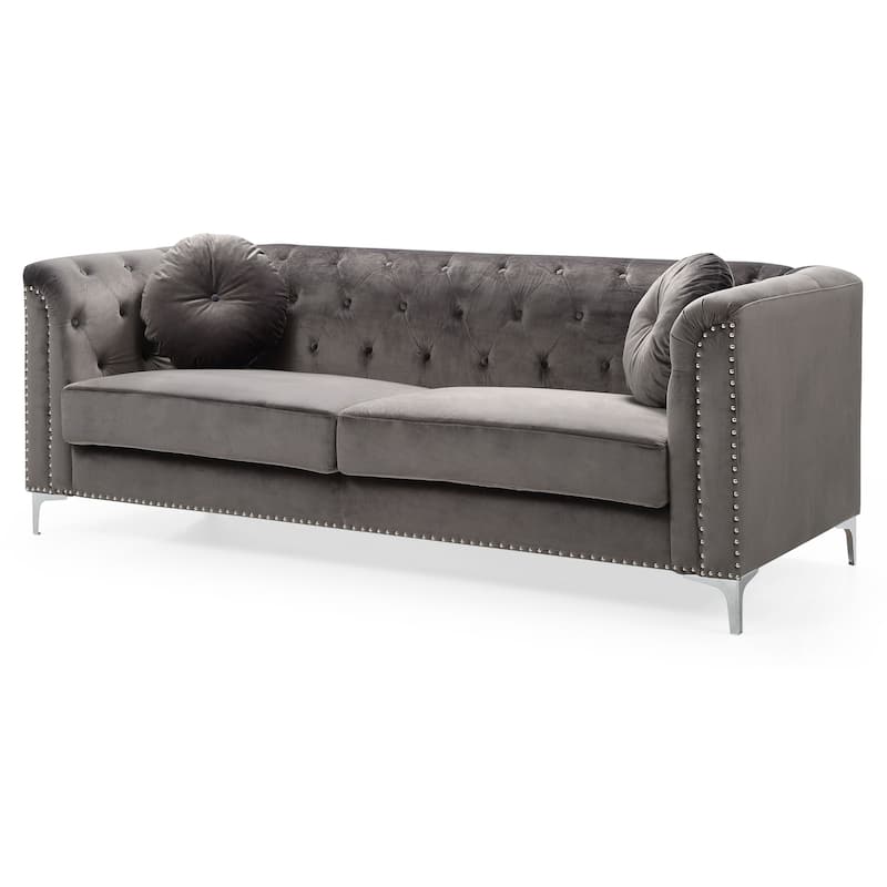 Pompano Velvet Button Tufted Sofa - Grey