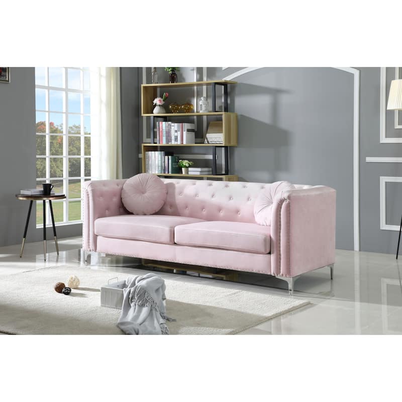 Pompano Velvet Button Tufted Sofa - Pink