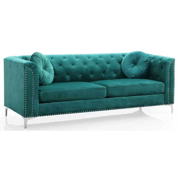 Pompano Velvet Button Tufted Sofa On Sale Overstock 30757906