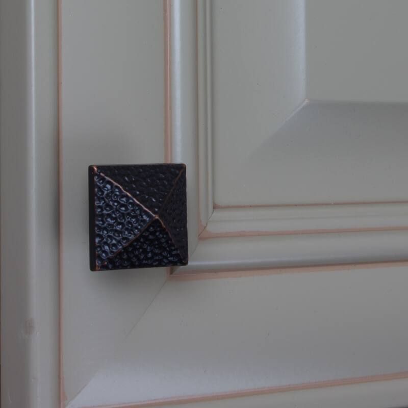 GlideRite 5-Pack 1-1/8 in. Oil Rubbed Bronze Rustic Hammered Square Cabinet Knobs - Oil Rubbed Bronze