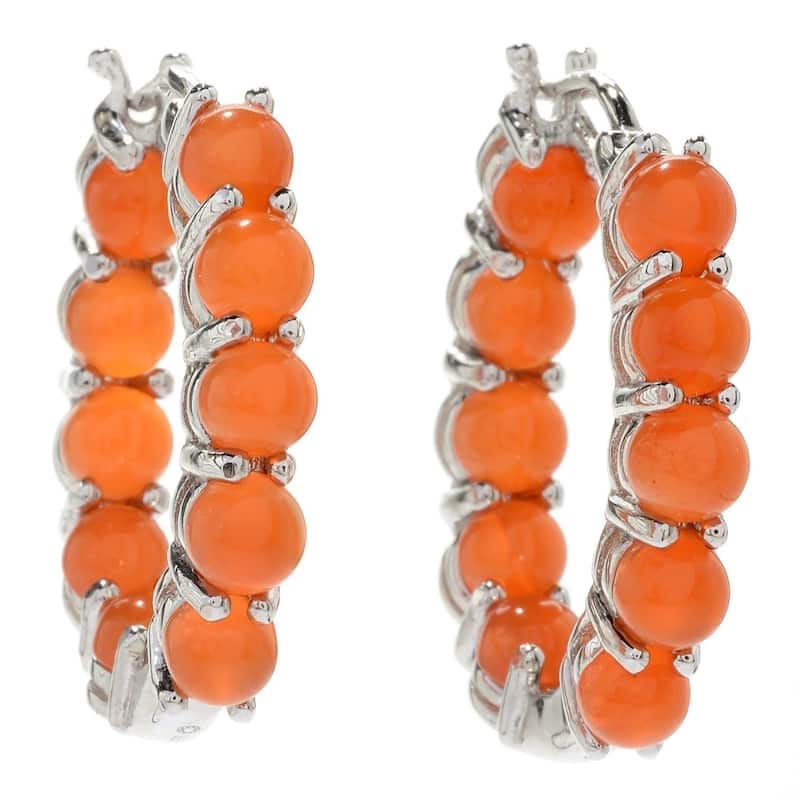 925 Sterling Silver Carnelian Hoop Earrings
