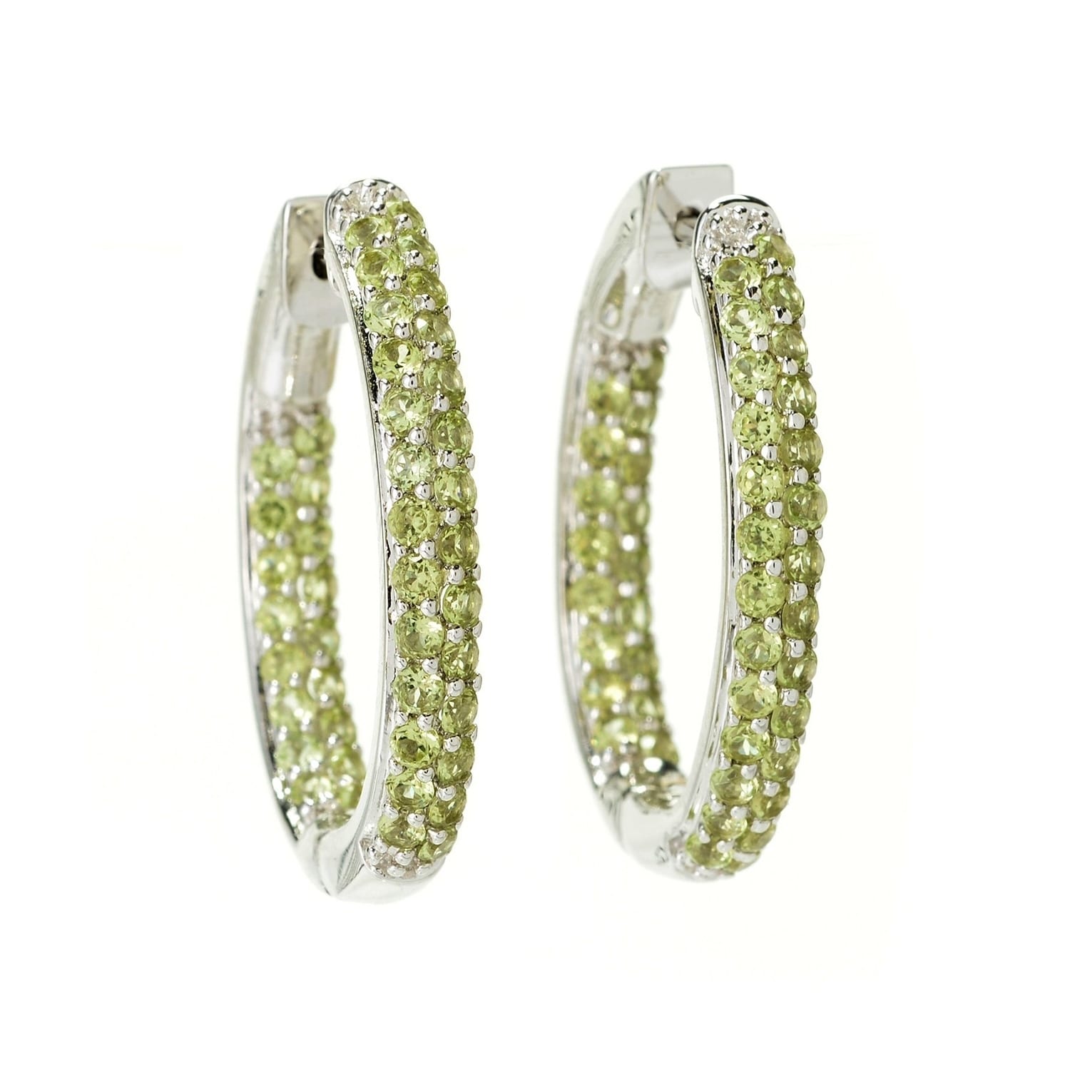 Pinctore 925 Sterling SiIver Peridot Hoop Earrings