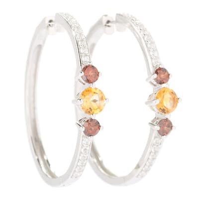 Sterling Silver 1.5' Round White Topaz & Black Spinel Hoop Earrings