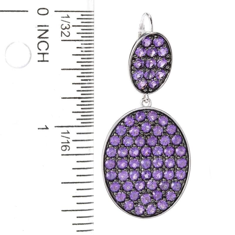 Rhodium Over Sterling Silver 7.8ctw African Amethyst Drop Earrings 1.8'L