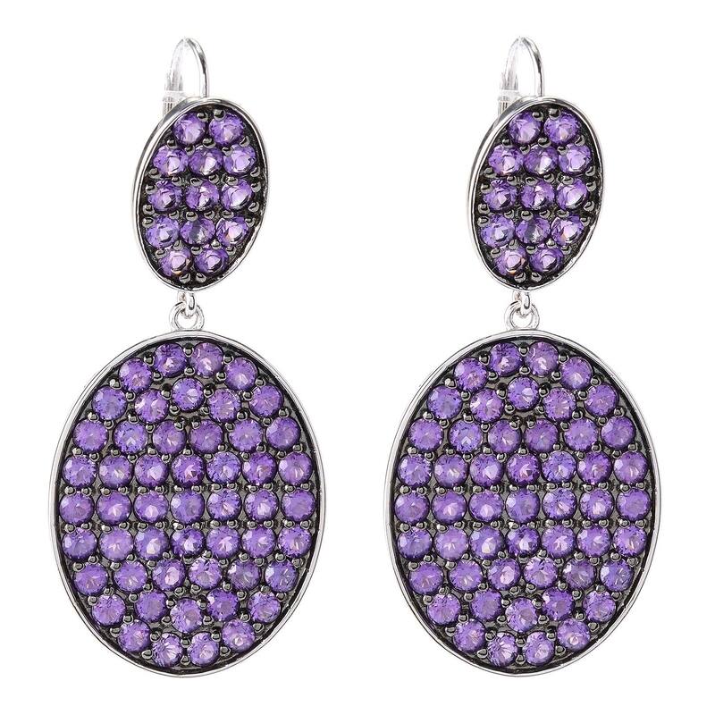 Rhodium Over Sterling Silver 7.8ctw African Amethyst Drop Earrings 1.8'L