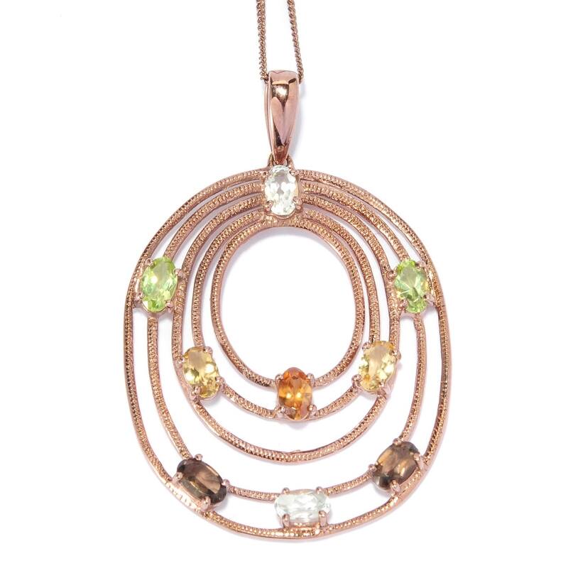 18K Vermeil 1.93ctw Multi Gemstone Textured Oval Tiered Pendant w/ 18' Chain