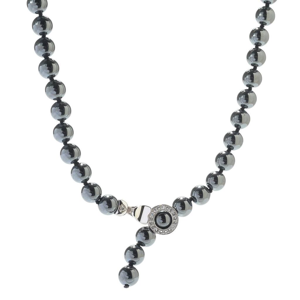 Sterling Silver 71.33ctw Hematite & White Topaz Adjustable Beaded Necklace