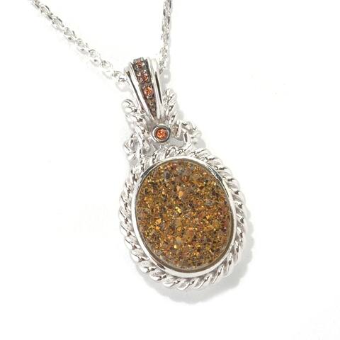 Sterling Silver 3.41ctw Mocha Drusy & Brown Zircon Pendant 1.00'L with 18' Chain