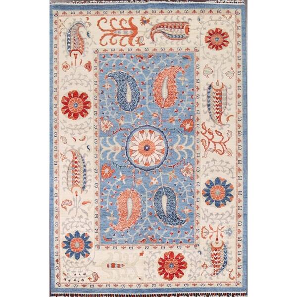 slide 1 of 16, Vegetable Dye Paisley Super Kazak Oriental Area Rug Handmade Carpet - 6'2" x 8'11"