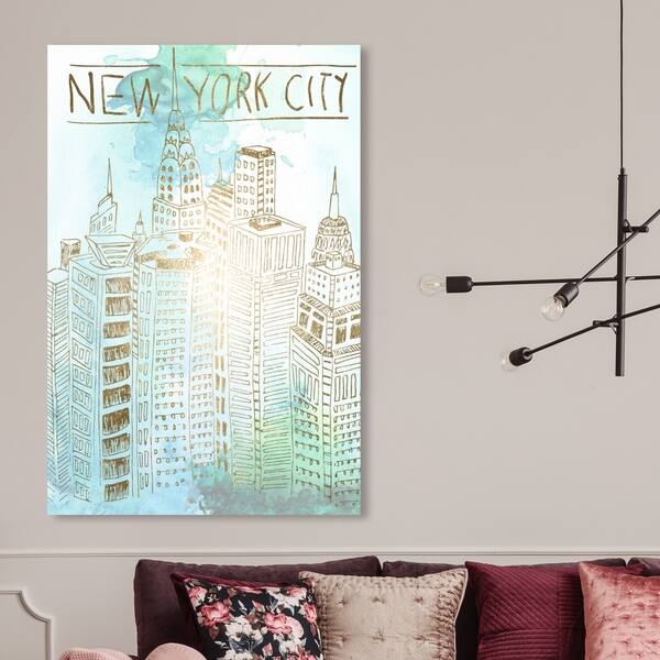 Oliver Gal Cities And Skylines Wall Art Canvas Prints New York Sketch Color United States Cities Gold Blue Overstock 30764886