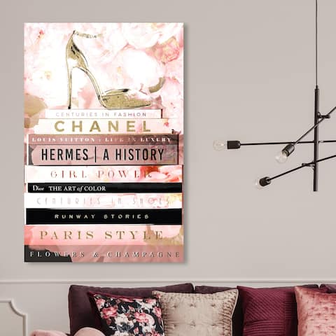 Oliver Gal Fashion and Glam Wall Art Canvas Prints 'Fashion Stacked Books Blush' Books - Pink, Gold