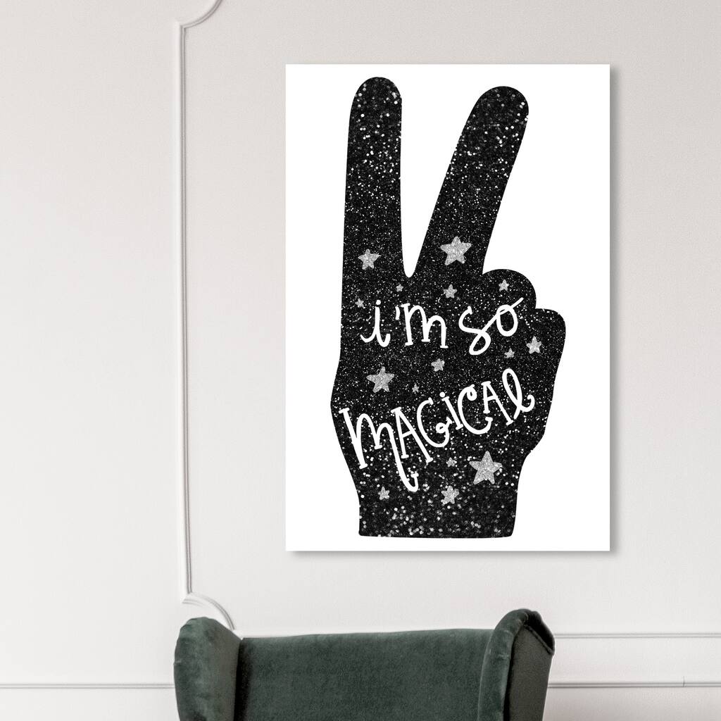 Oliver Gal Entertainment and Hobbies Wall Art Canvas Prints 'I Am So Magical Peace Glitter' Magic - Black, White