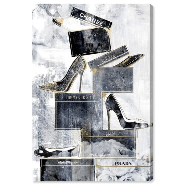 The Oliver Gal Artist Co Fashion and Glam Wall Art Canvas Mind' Shoes  Framed-Prints, 30 in x 36 in, Gray, Gold