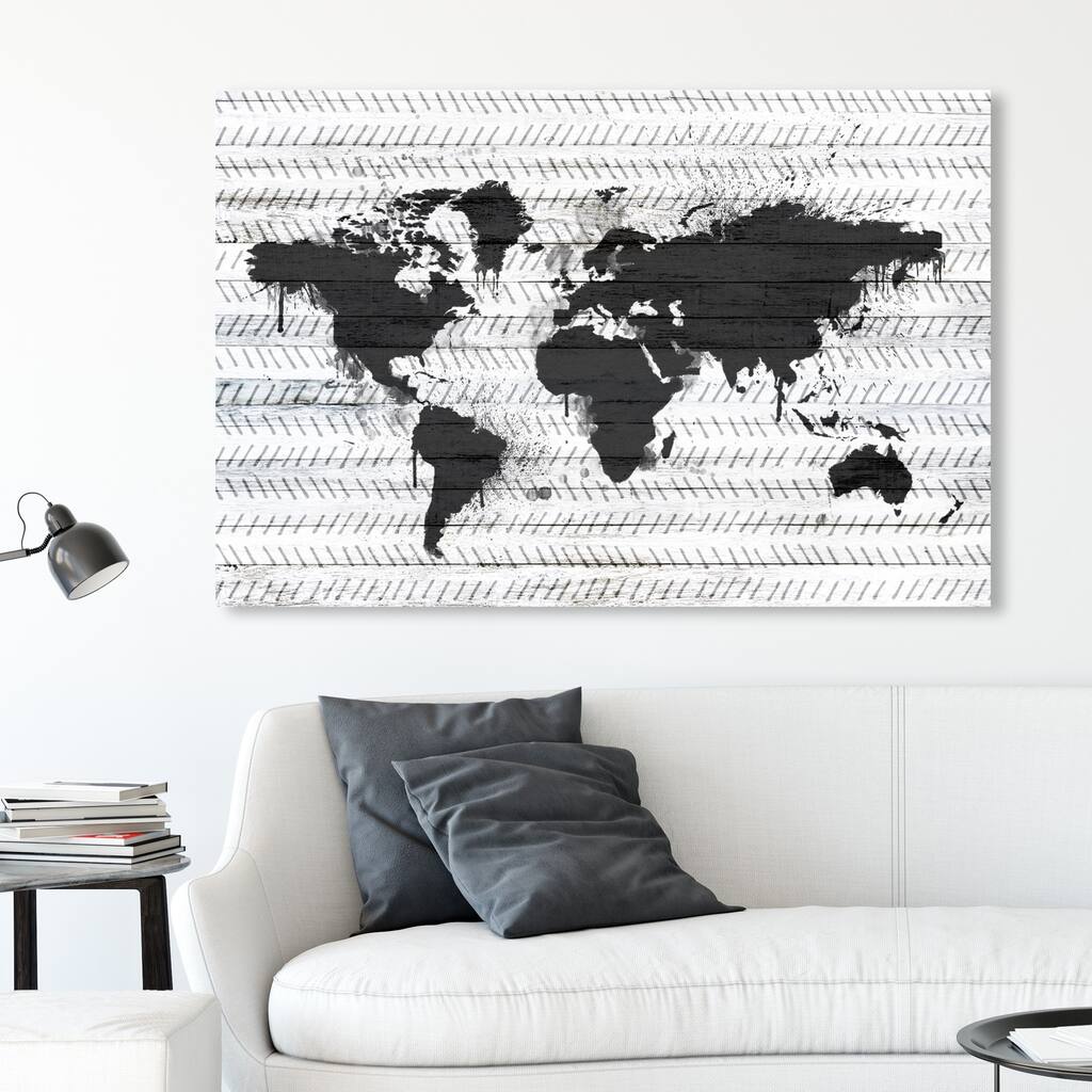 Oliver Gal Maps and Flags Wall Art Canvas Prints 'Mapamundi Boho' World Maps - Black, White