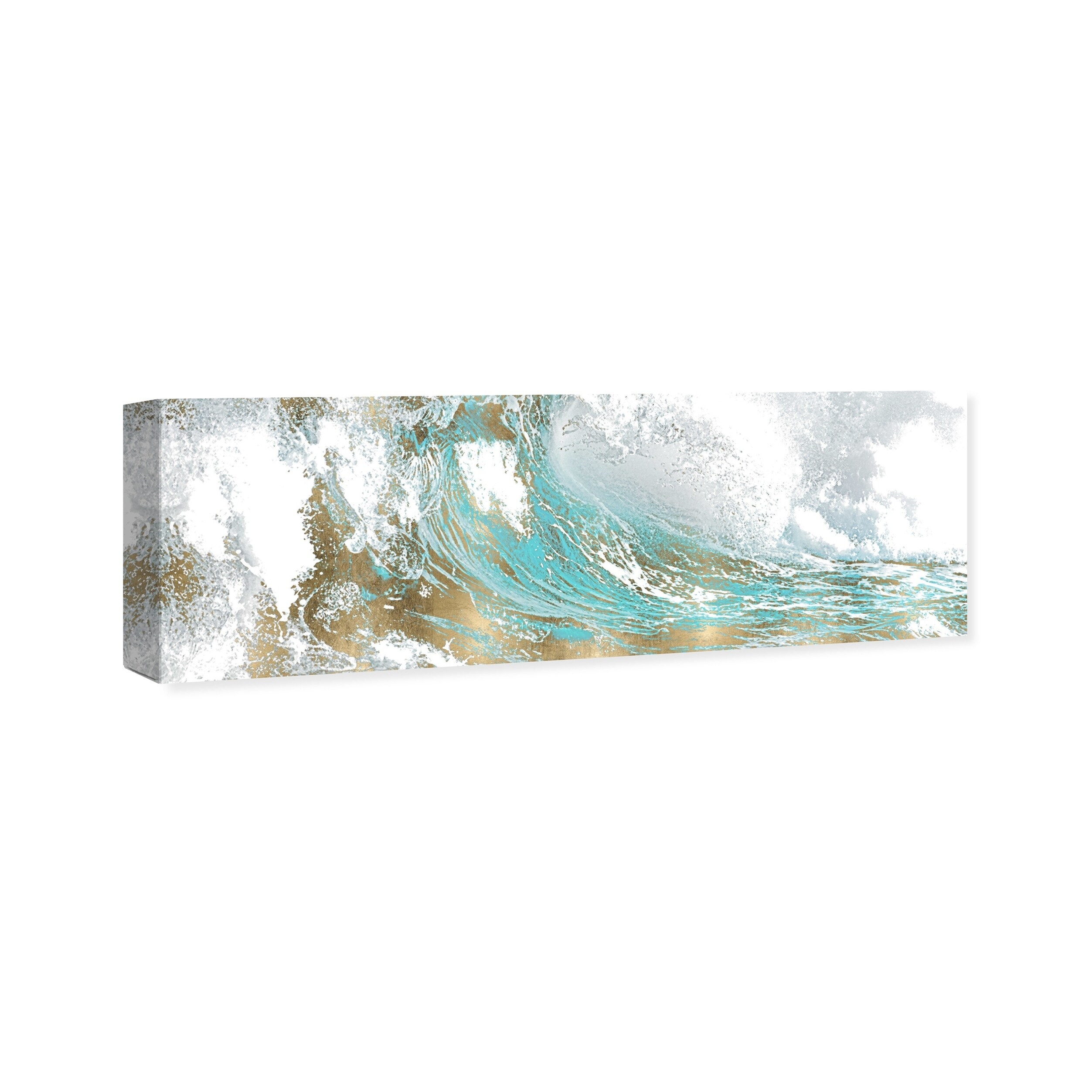Shop Oliver Gal Abstract Wall Art Canvas Prints Wave In A Moment Aqua Paint Blue Gold Overstock 30764962