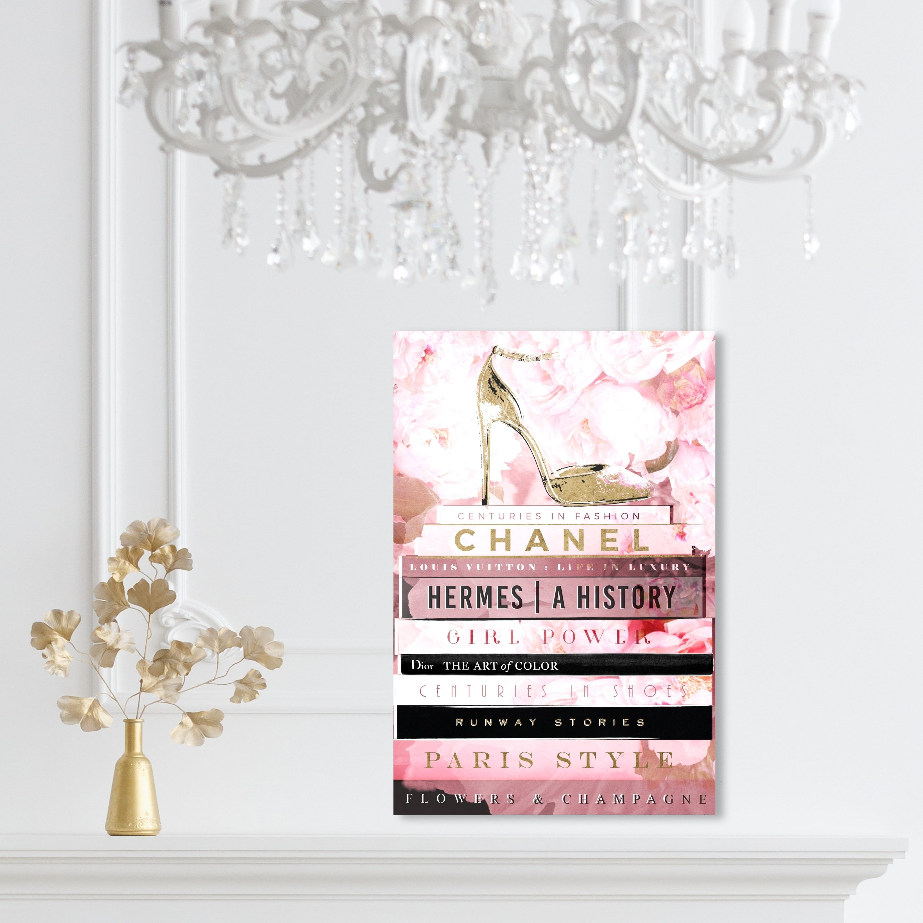 Oliver Gal Fashion and Glam Wall Art Canvas Prints 'Fashion Stacked Books  Pink' Books - Pink, Gold - Bed Bath & Beyond - 30765022