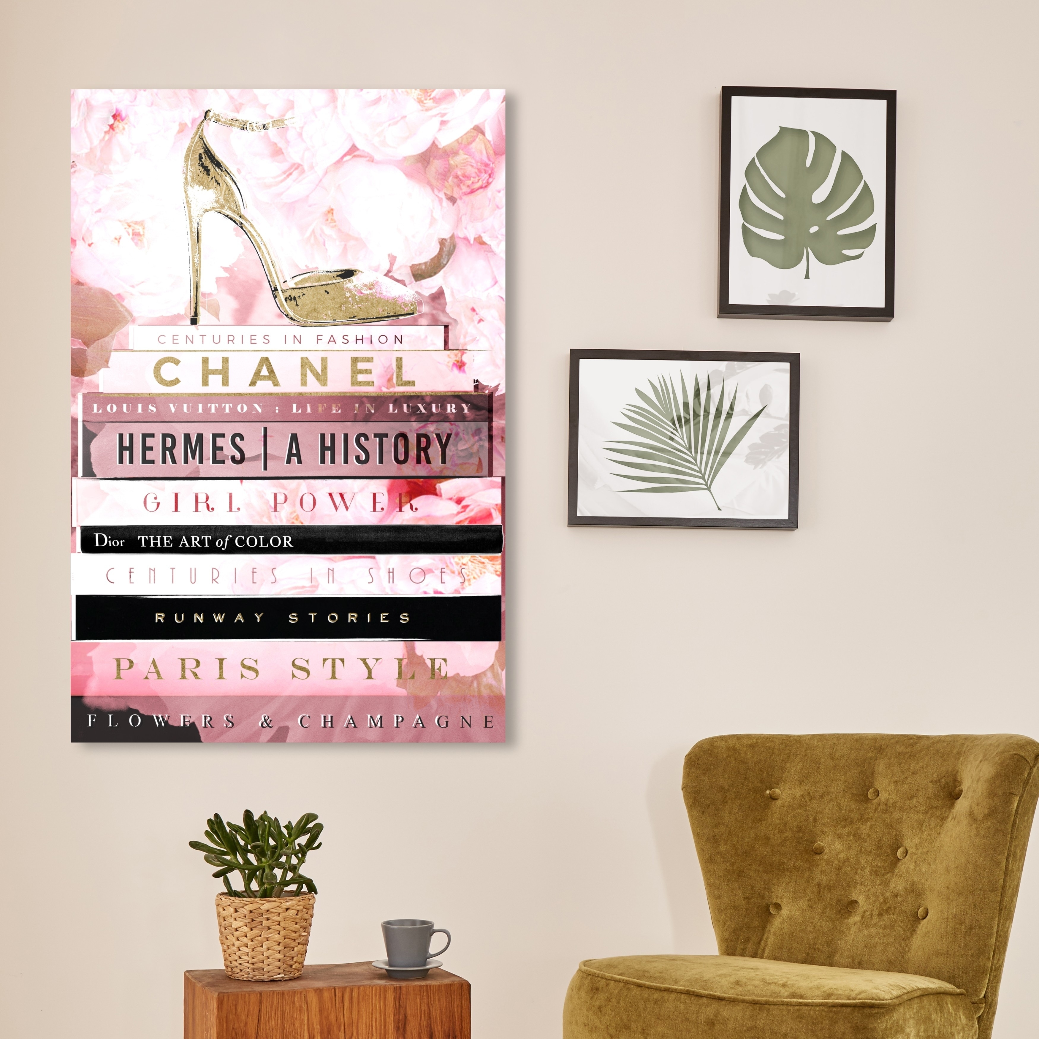 Oliver Gal Fashion and Glam Wall Art Canvas Prints 'Fashion Stacked Books  Pink' Books - Pink, Gold - On Sale - Bed Bath & Beyond - 30765022