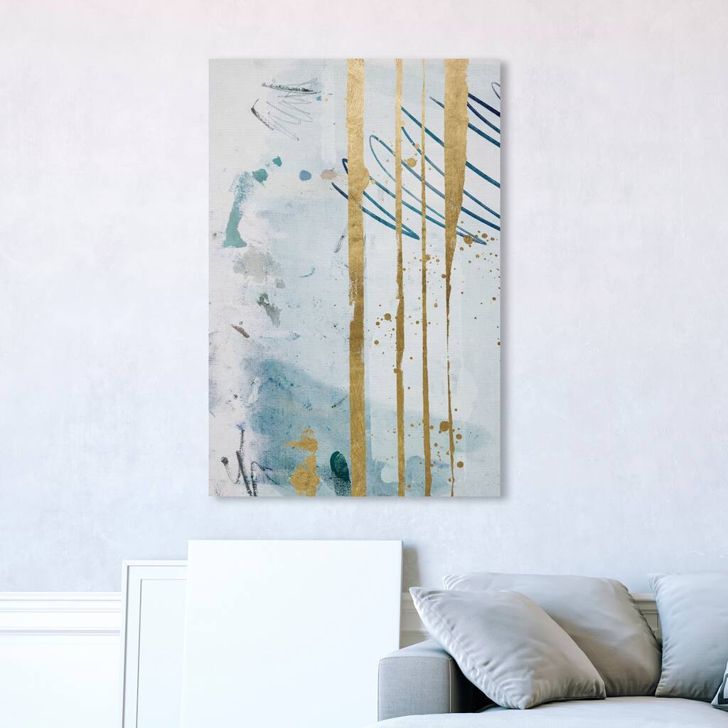 Oliver Gal Abstract Wall Art Canvas Prints 'Blue Skies Blue Spots' Paint - Blue, Gold