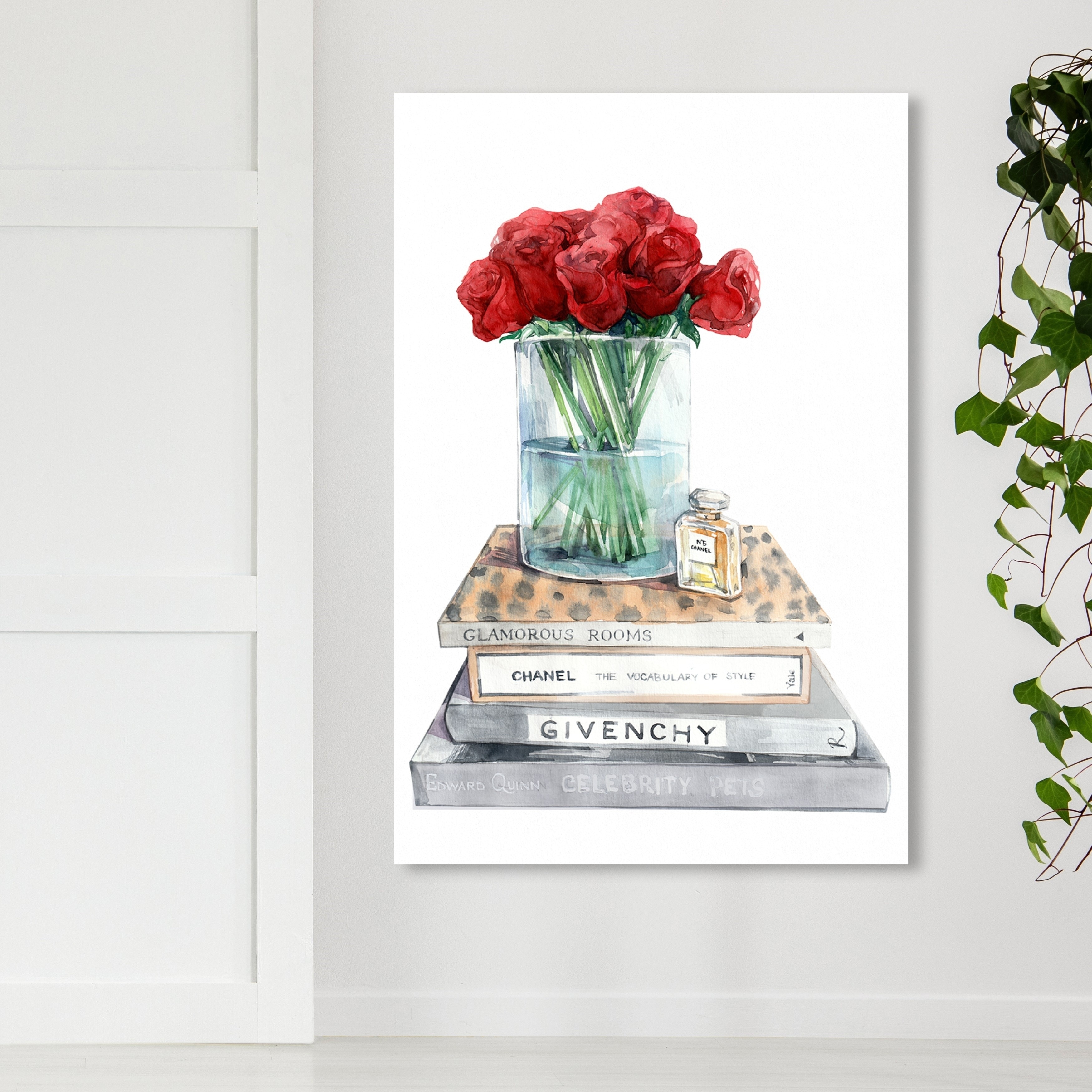Oliver Gal Fashion and Glam Wall Art Canvas Prints 'Red Roses Perfume Books'  Books - Red, Gray - Bed Bath & Beyond - 30765332