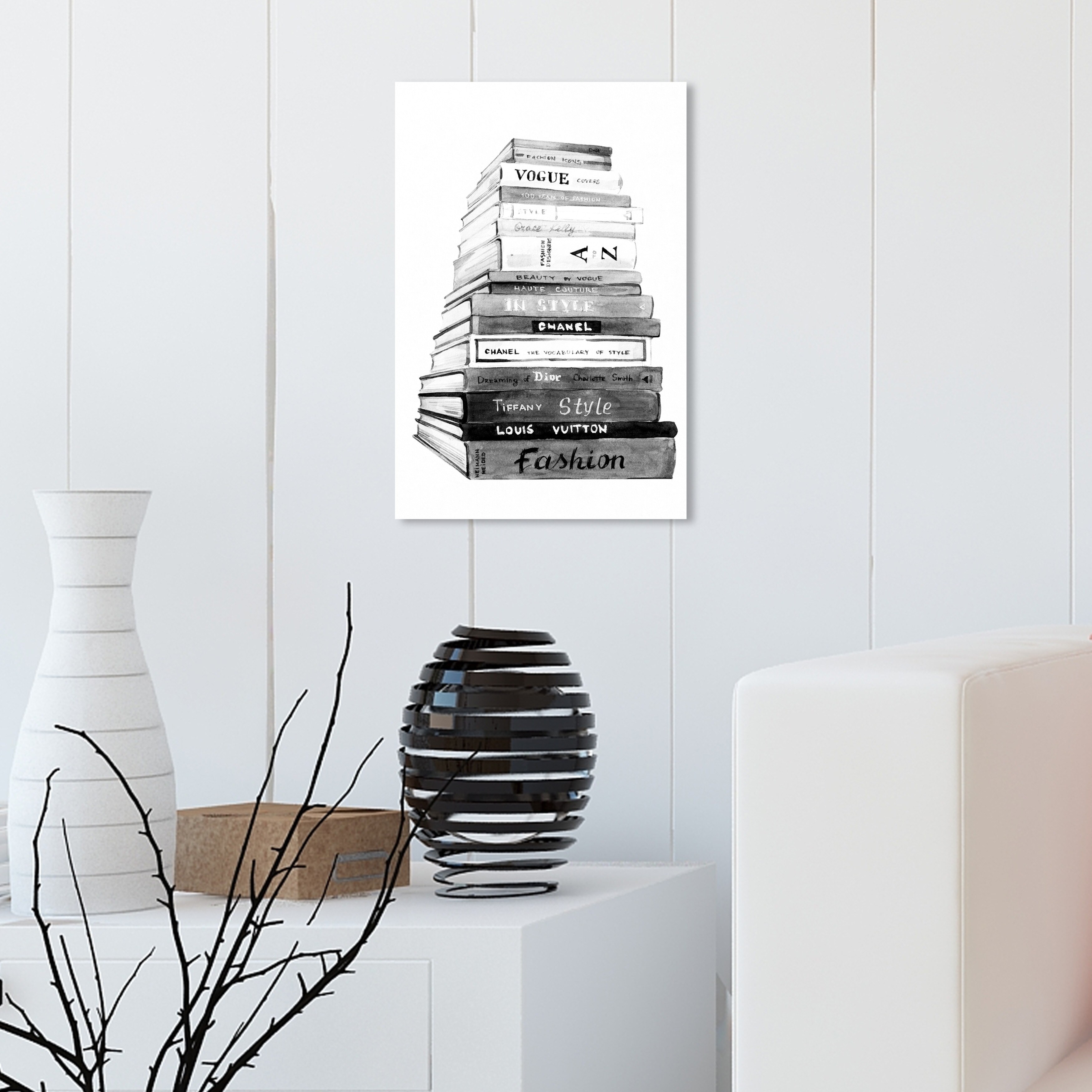 Oliver Gal Fashion and Glam Wall Art Canvas Prints 'Fashion Book Perspective Black and White' Books - Gray, Gray (20 x 30)