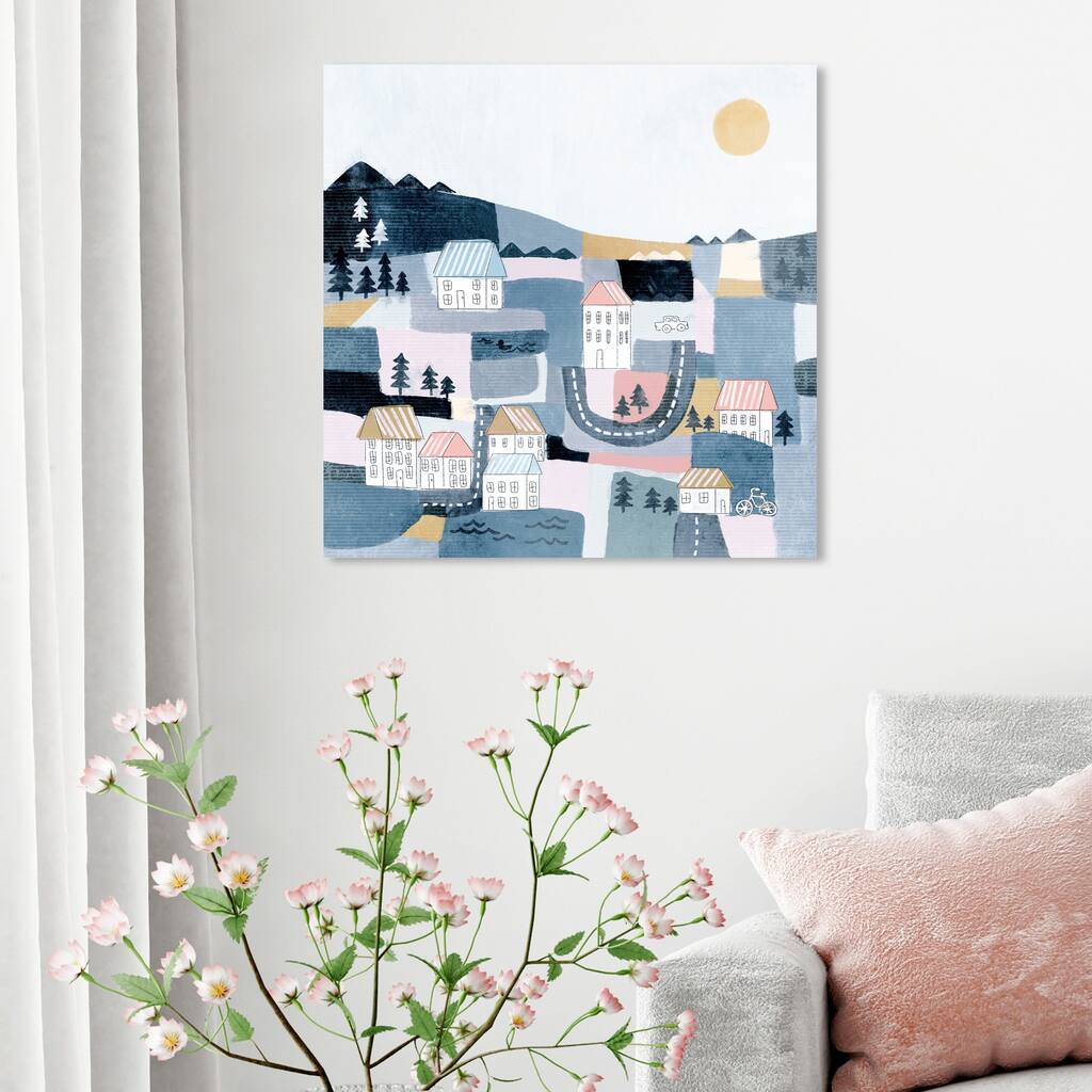 Oliver Gal Nature and Landscape Wall Art Canvas Prints 'Colorful Town' Country Landscapes - Blue, Pink