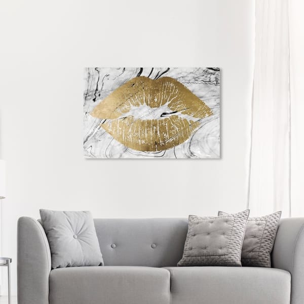 Shop Oliver Gal Fashion And Glam Wall Art Canvas Prints Solid Kiss Marble Lips Gold White Overstock 30765573