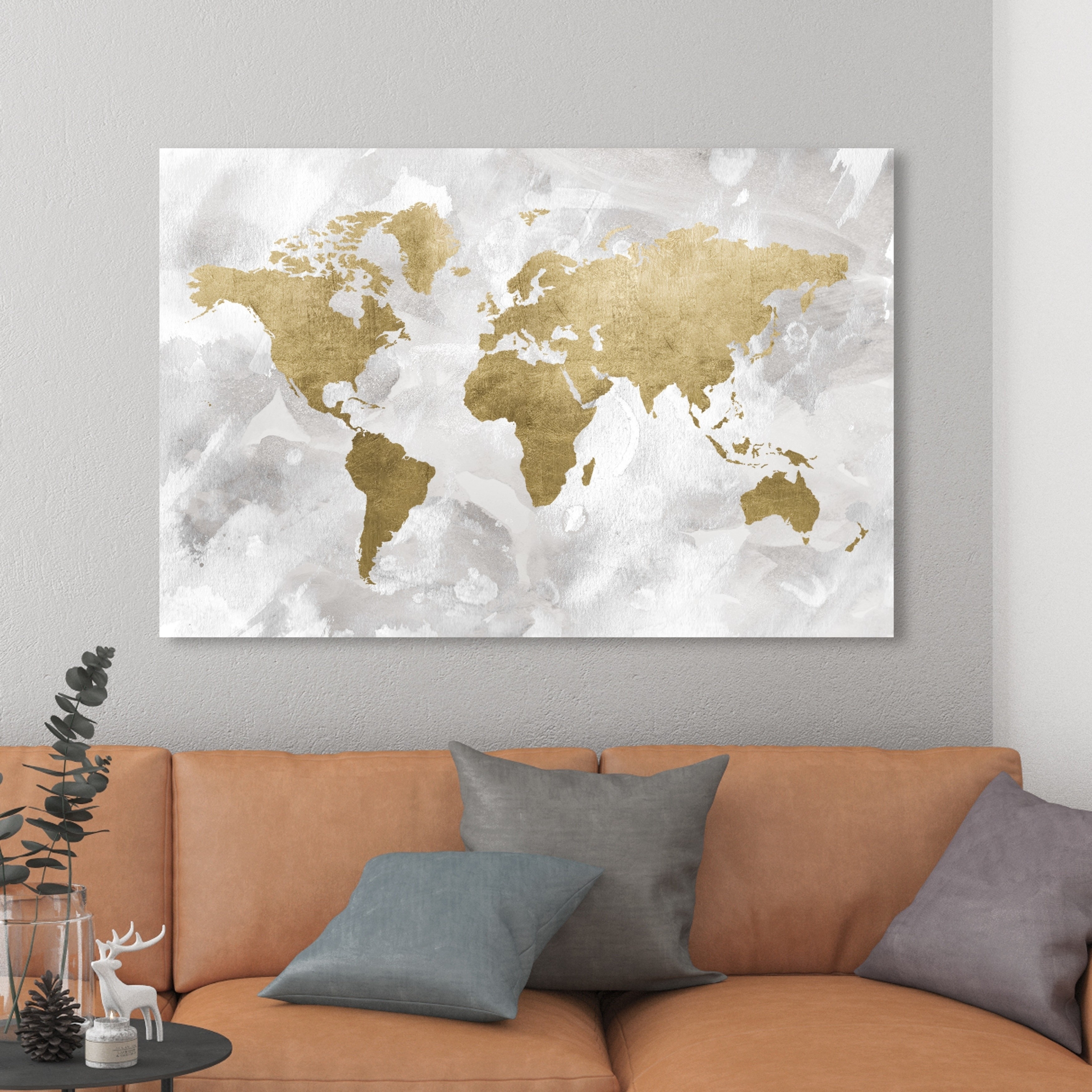 world map wall art gold