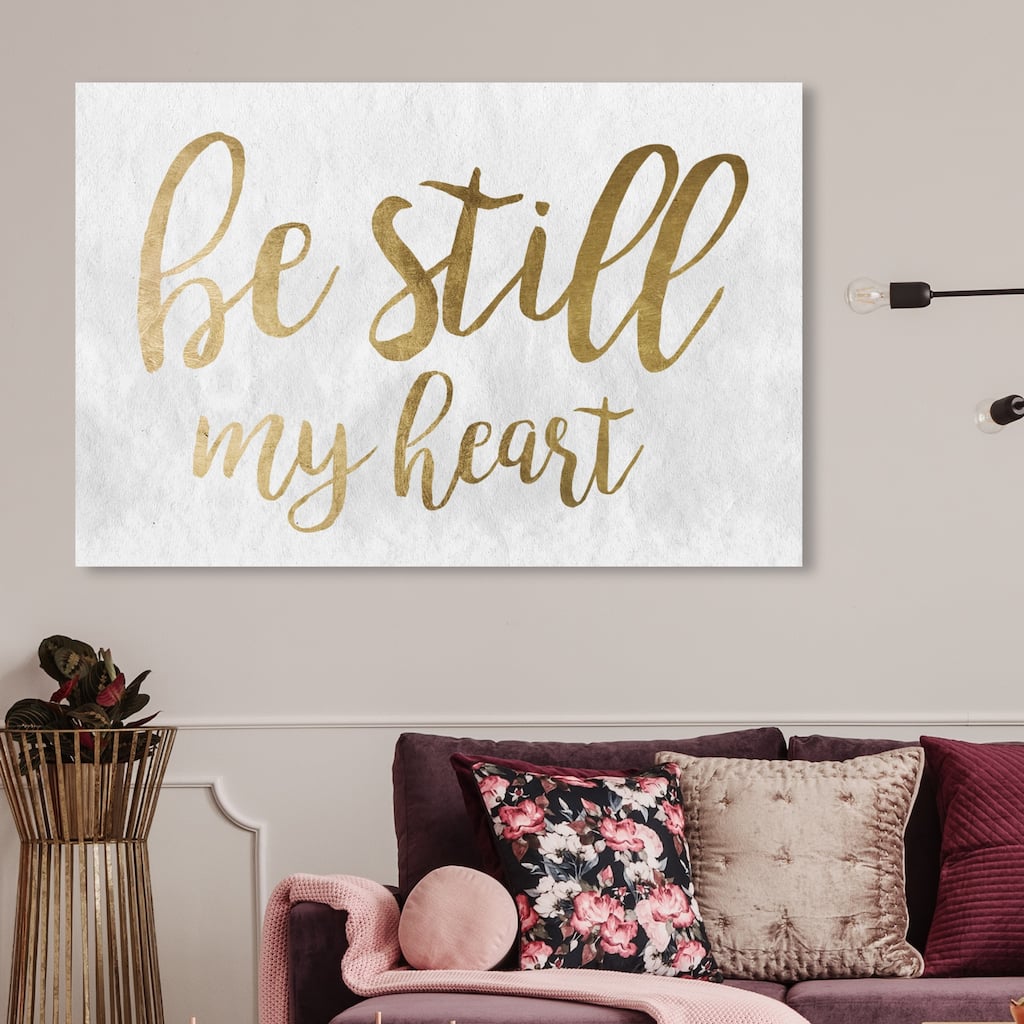 Oliver Gal Typography and Quotes Wall Art Canvas Prints 'Be Still My Heart Gold' Love Quotes and Sayings - Gold, White
