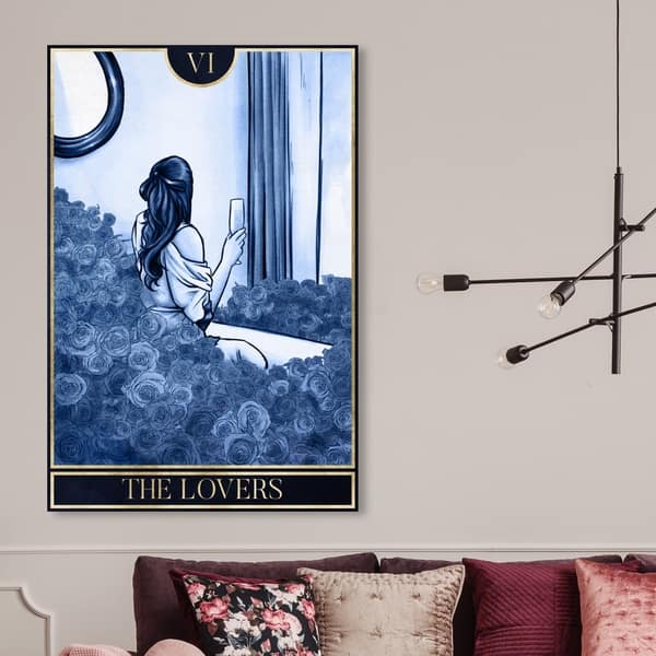 Oliver Gal Fashion and Glam Wall Art Framed Canvas Prints 'Deep Blue Thoughts' Books - Blue, White - 10 x 15 - Black