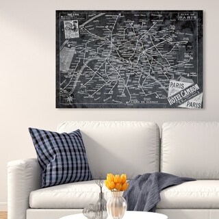 Oliver Gal Wall Art Canvas Prints 'Metro Map of Paris Dark Rustic ...