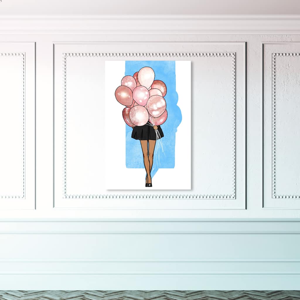 Oliver Gal Fashion and Glam Wall Art Canvas Prints 'Balloon Girl Pink' Dress - Pink, Blue
