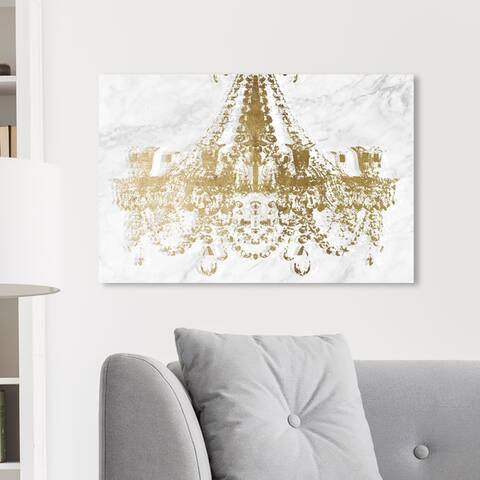 Oliver Gal Fashion and Glam Wall Art Canvas Prints 'Dramatic Entrance Marble and Gold' Chandeliers - Gold, White
