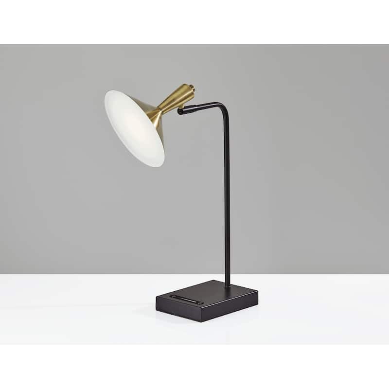 Adesso Lucas Black with Antique Brass LED Desk Lamp