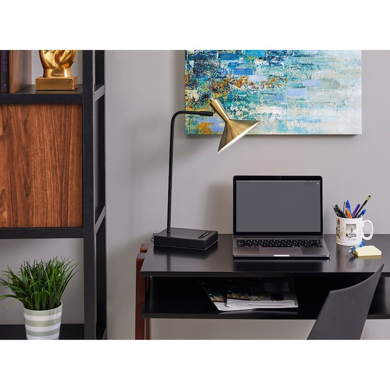Adesso Lucas Black with Antique Brass LED Desk Lamp