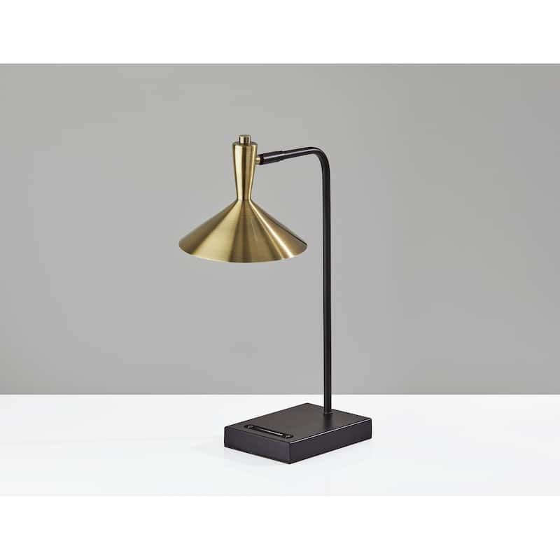 Adesso Lucas Black with Antique Brass LED Desk Lamp