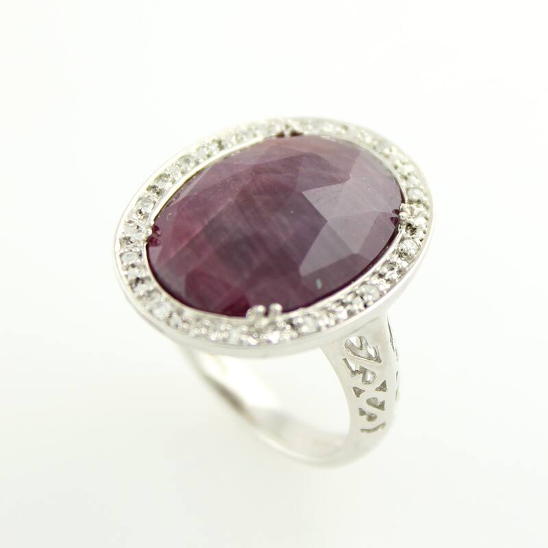 Sterling Silver 8.04ctw Indian Ruby Solitaire w/Accent Ring
