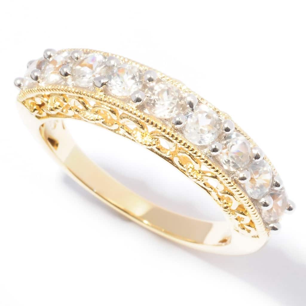 18K Yellow Gold o/Silver 1.48ctw White Zircon Nine Stone Band Ring