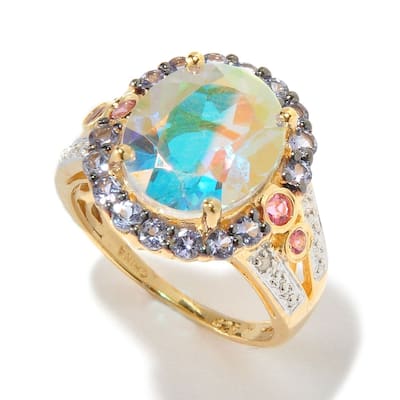 18K Yellow Gold Over Silver 6.55ctw Opal Topaz Cocktail Ring