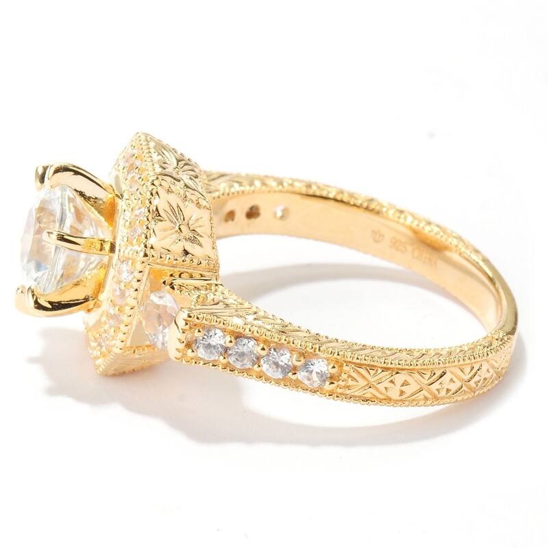 18k Yellow Gold Silver 2.77ctw White Natural Zircon Cocktail Ring